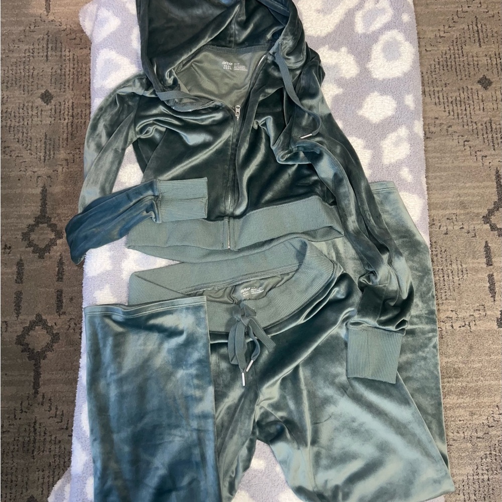 Green Velour Tracksuit with Hoodie